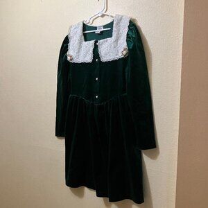 Vintage Brooke Lindsay Girls Green Velvet Lace Collar Fancy Dress Size 14